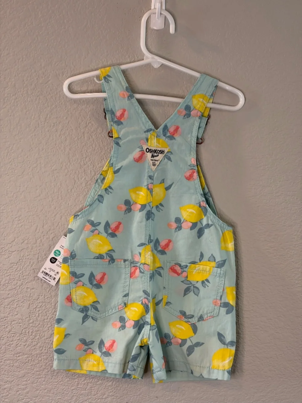 OshKosh B' Gosh Girls Short Lemon Print Overalls Size 2T